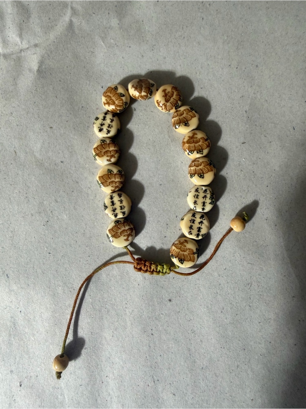 Handcrafted vintage style flower Chinese calligraphy words adjustable bracelet